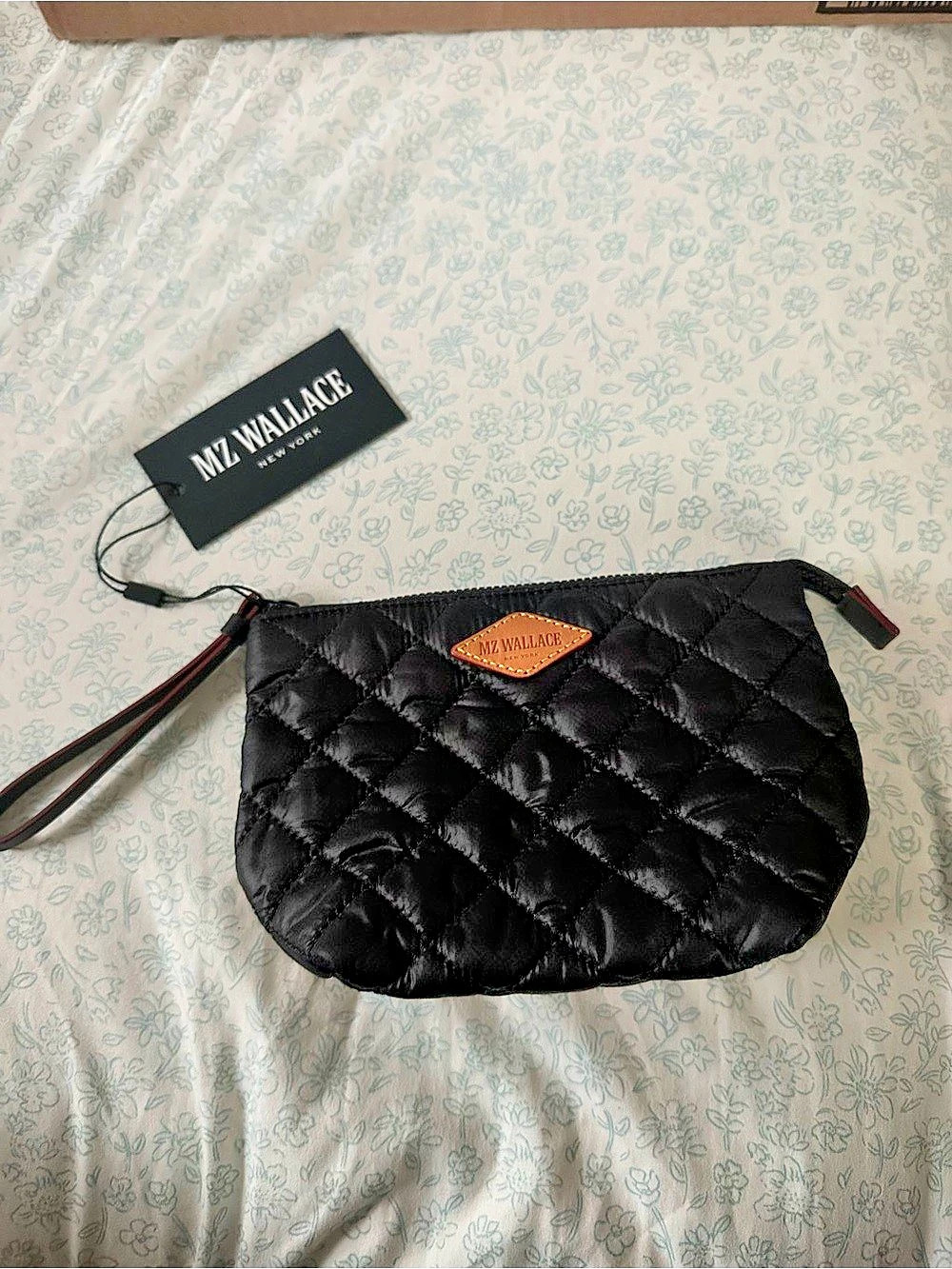 MZ WALLACE Flat Metro Wristlet Quilted Black NWT